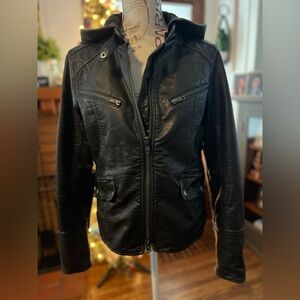 Free People We The Free Monroe Black Vegan Leather Jacket, Size M